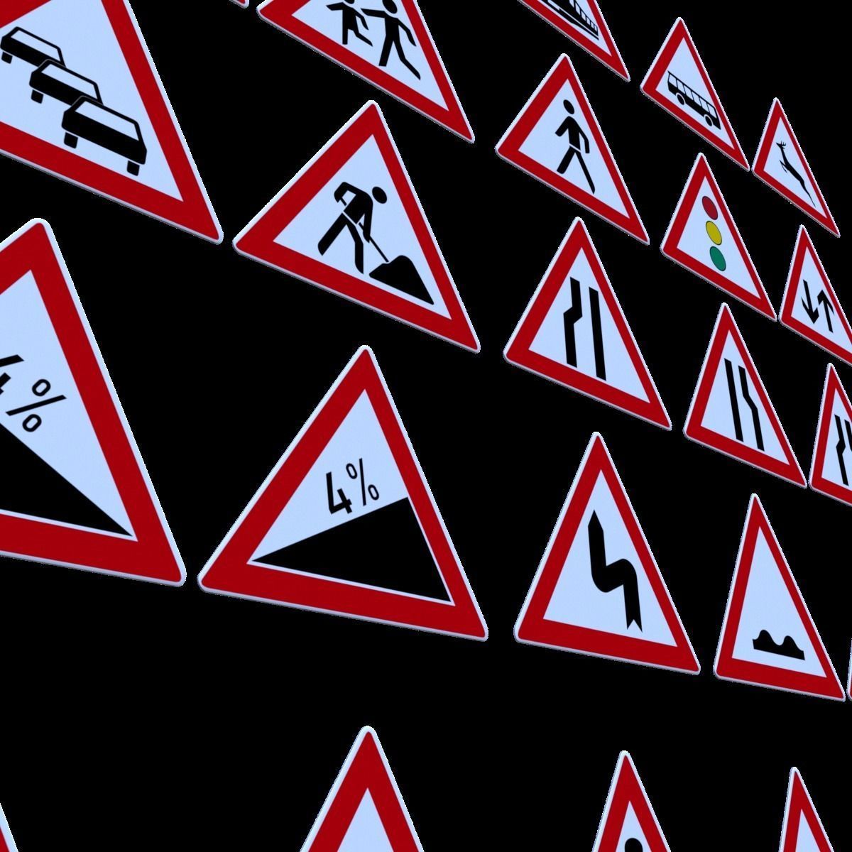 German Warning Signs 3D model 3D model German Warning Traffic Road Sign Pack VR / AR / low ...
