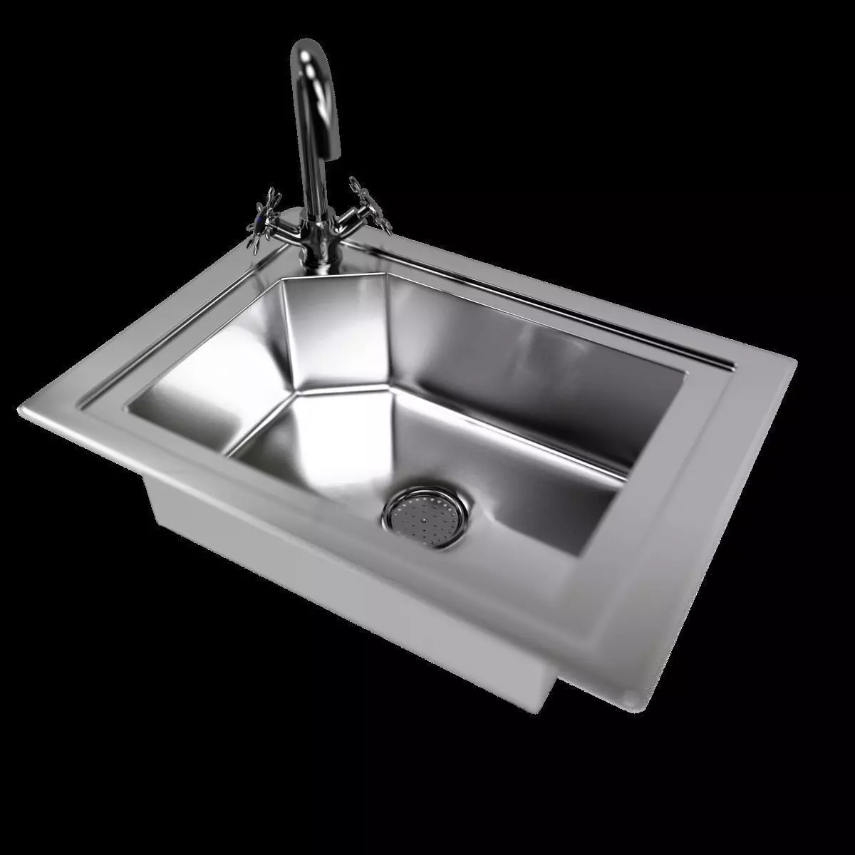 Kitchen Sink with Water Tap and Drain 3D model