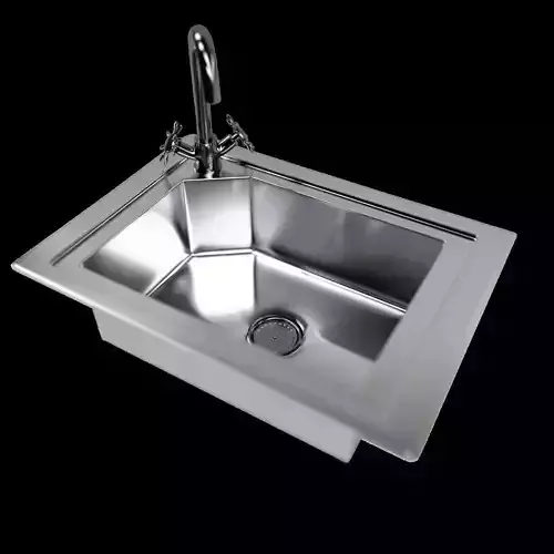 Kitchen Sink with Water Tap and Drain 3D model
