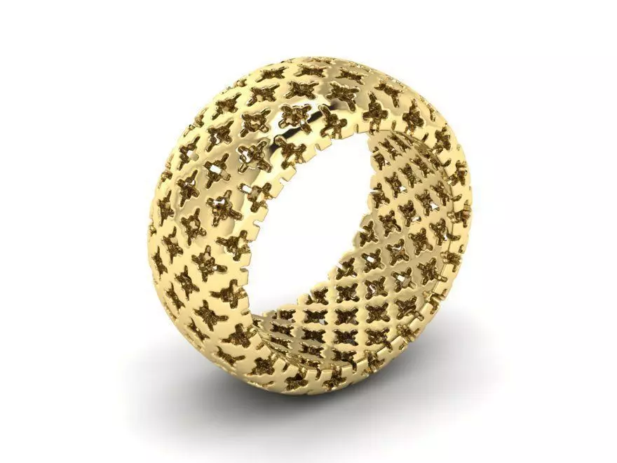 Setochka lattice ring gold 3D print model_0