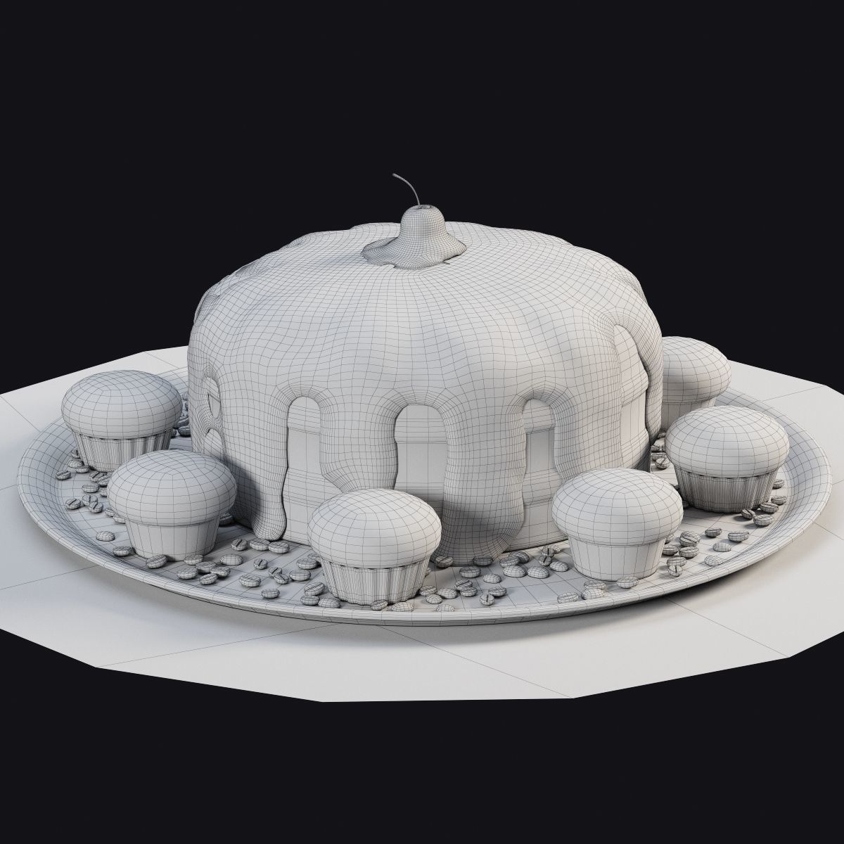 Chocolate Cake and Muffins 3D model_4