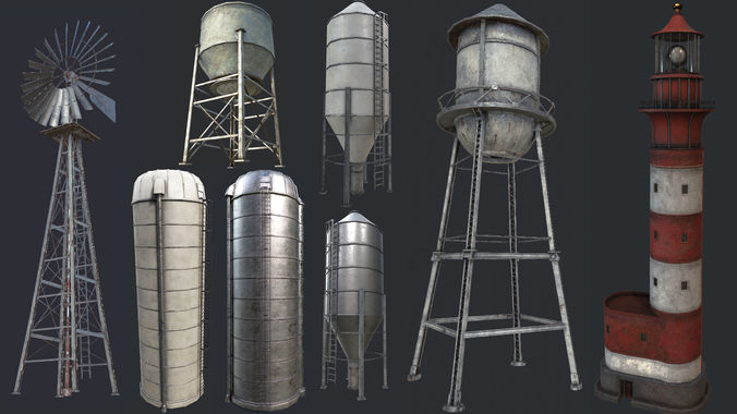 Industrial Structures PBR Collection Low-poly 3D model