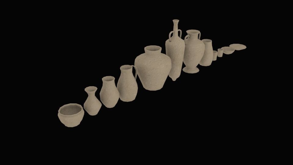 Lowpoly pottery collection group of vases Free low-poly 3D model_7
