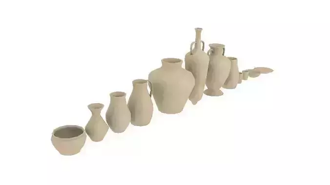Lowpoly pottery collection group of vases Free low-poly 3D model
