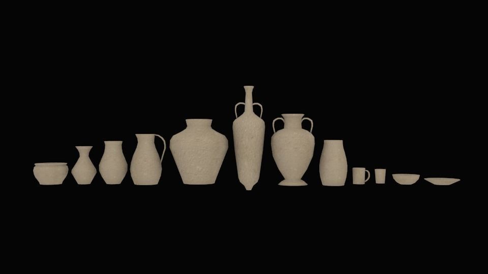 Lowpoly pottery collection group of vases Free low-poly 3D model_6
