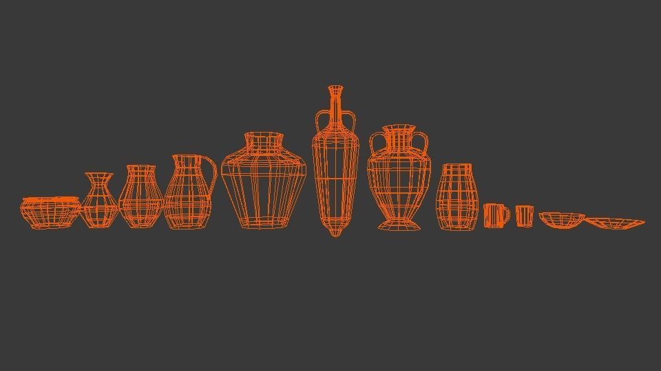 Lowpoly pottery collection group of vases Free low-poly 3D model_8