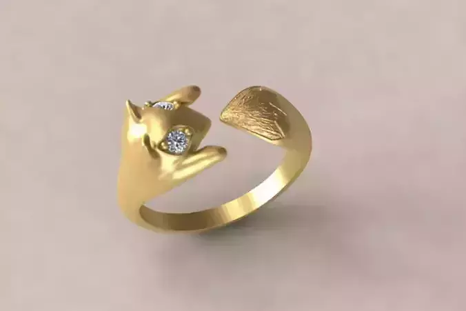 Lisyonok gold cat ring with diamonds