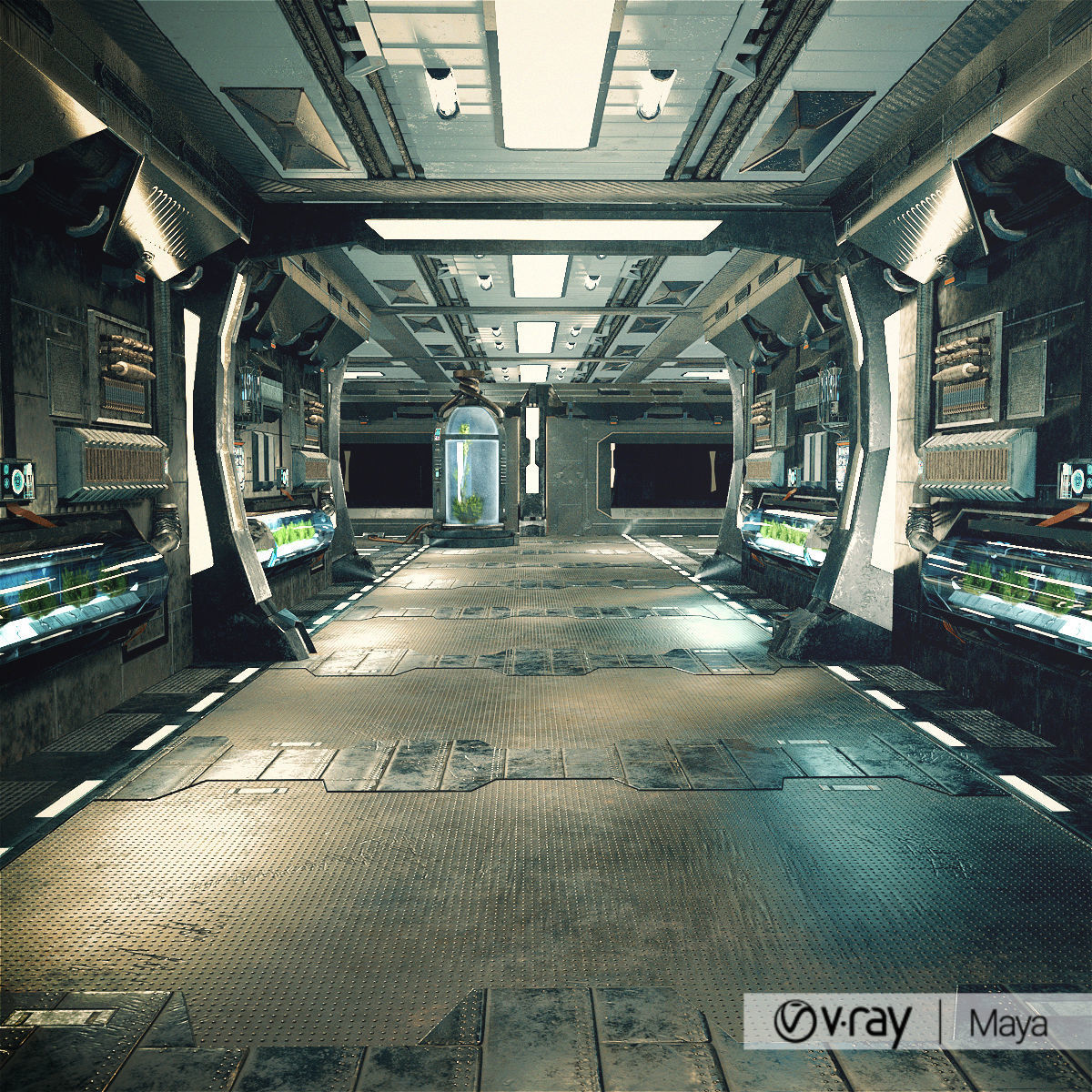 Sci Fi Corridor Lab Low-poly 3D model_3