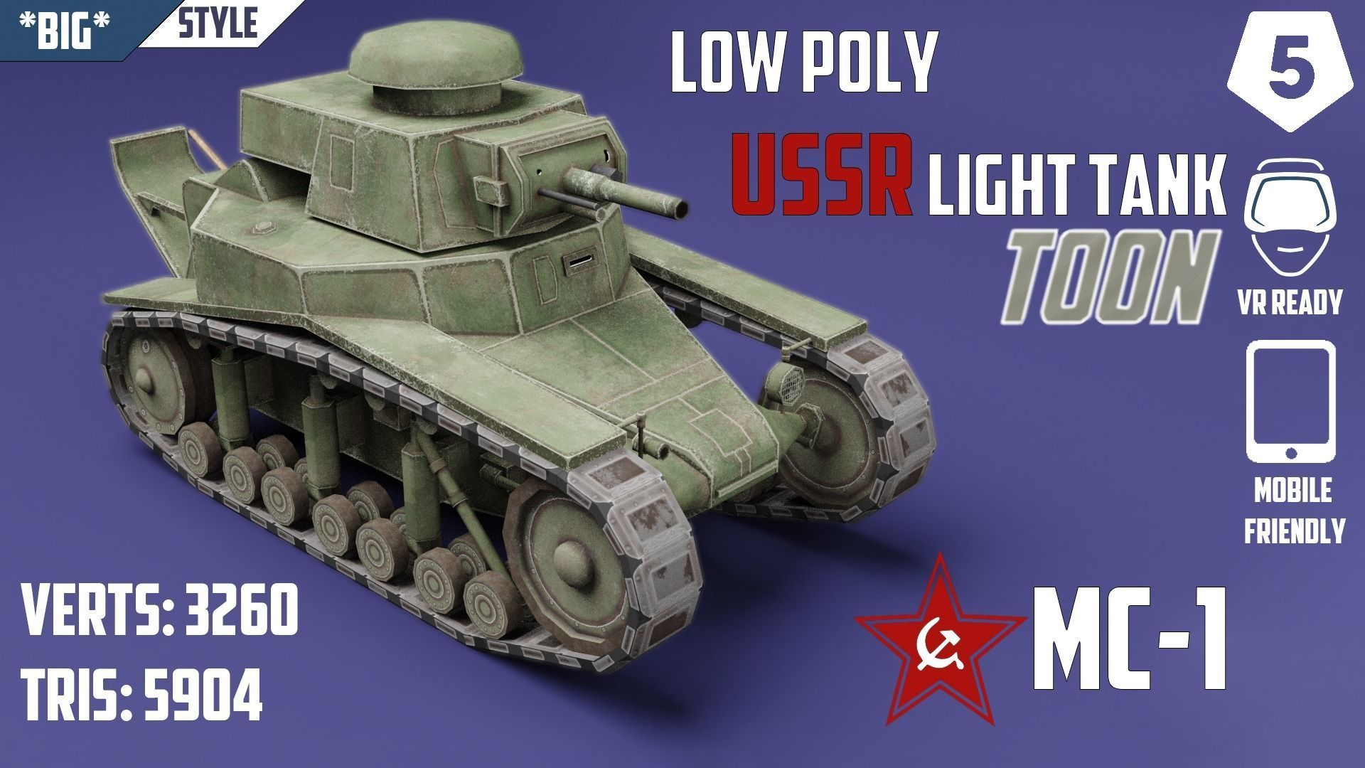 MC-1 USSR Toon Tank -Big- Free low-poly 3D model_0