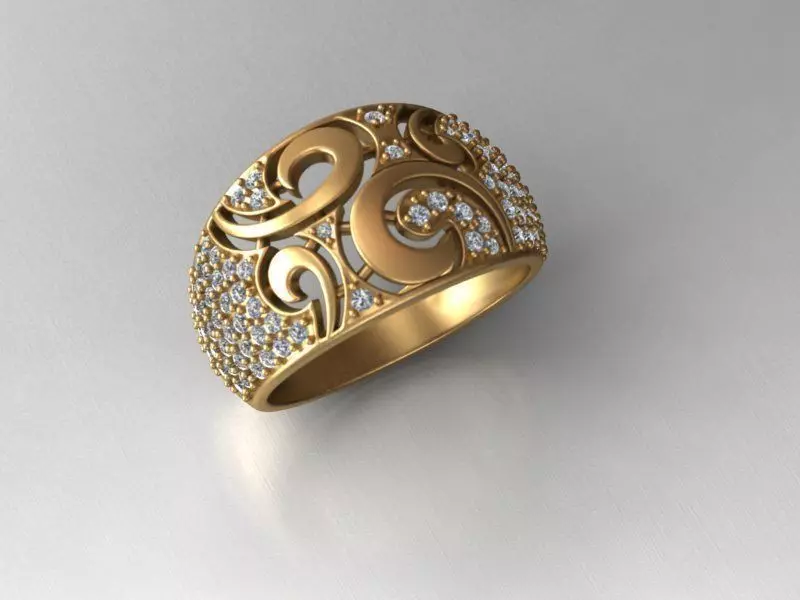 Ring 4 elegant gold with diamonds 3D print model_0