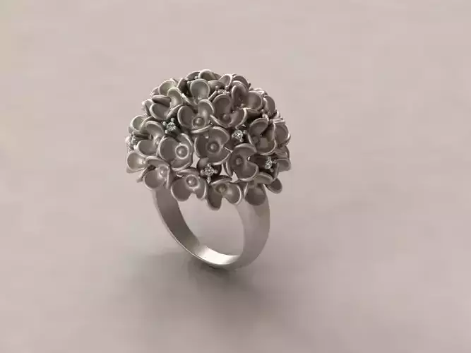 Ring 6 silver flower with diamonds
