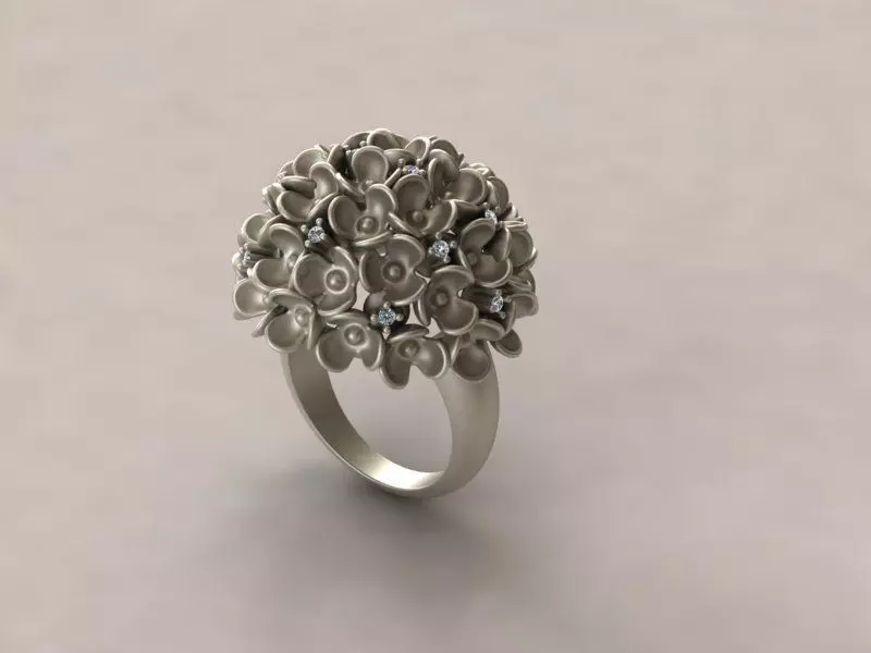 Ring 6 silver flower with diamonds 3D print model_0