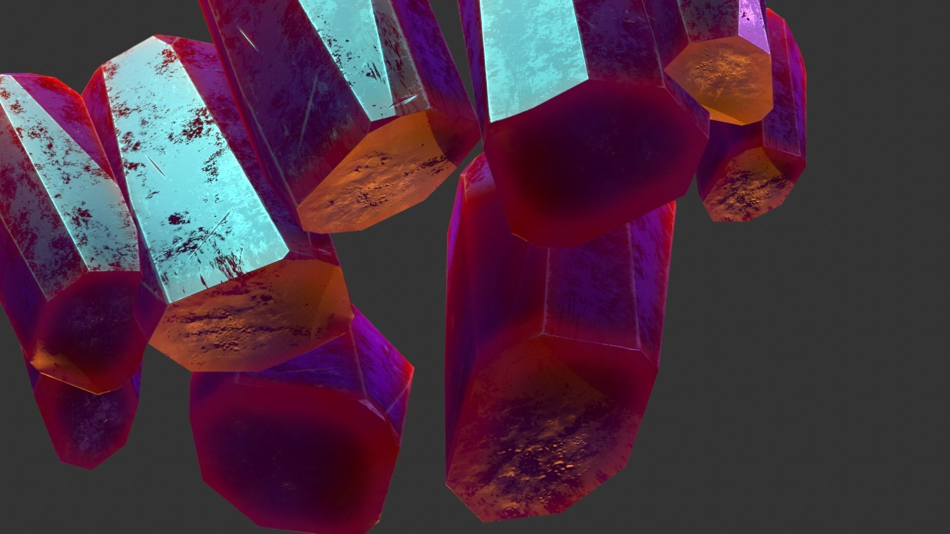 Red Crystals Low-poly 3D model_7