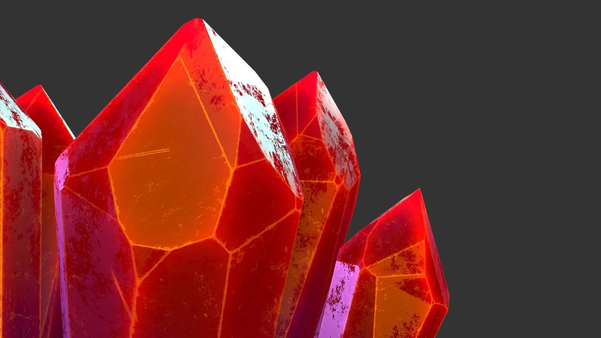 Red Crystals Low-poly 3D model_3