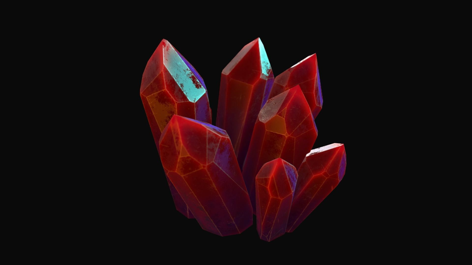 Red Crystals Low-poly 3D model_6