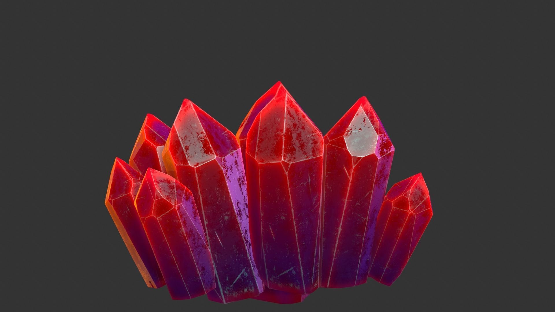 Red Crystals Low-poly 3D model_2