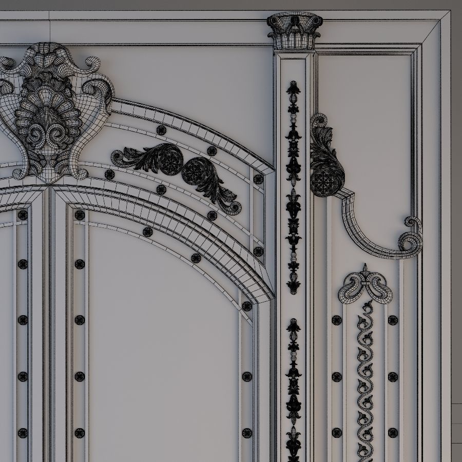 Entrance ornate staircase with wrought iron railings 3D model_5