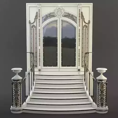 Entrance ornate staircase with wrought iron railings 3D model