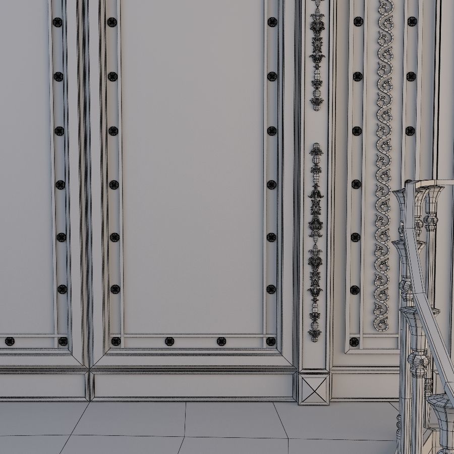 Entrance ornate staircase with wrought iron railings 3D model_2