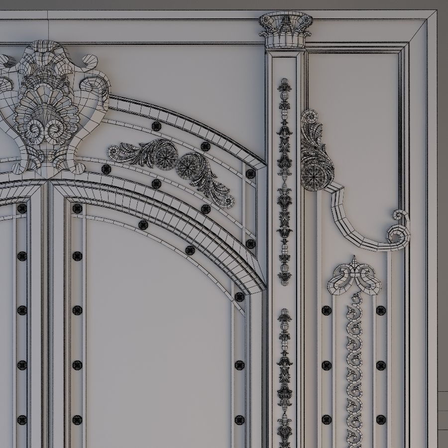 Entrance ornate staircase with wrought iron railings 3D model_4