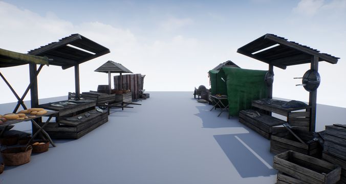 Medieval Market PBR Low-poly 3D model 6