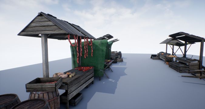 Medieval Market PBR Low-poly 3D model 3