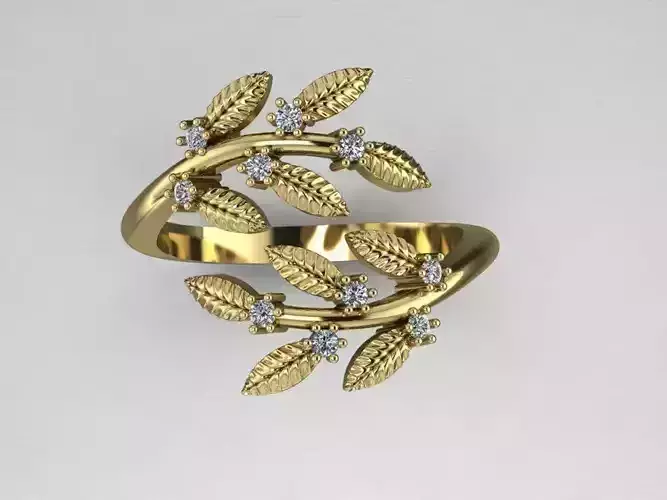 Ring 8 leaf with diamonds