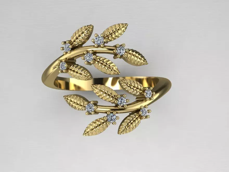 Ring 8 leaf with diamonds 3D print model_0