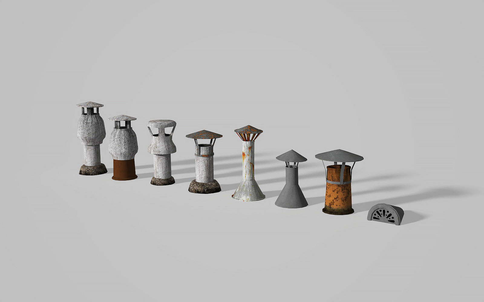 Chimneys and vents  Low-poly 3D model_10