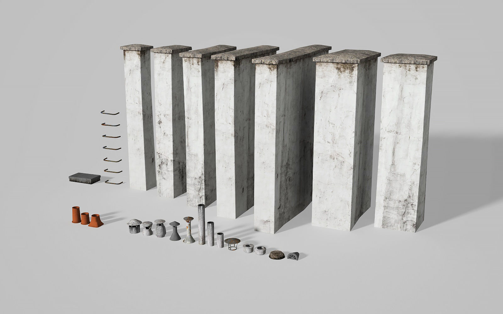 Chimneys and vents  Low-poly 3D model_12