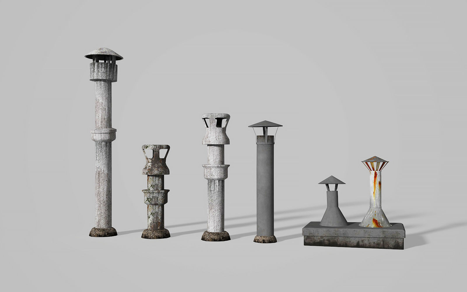 Chimneys and vents  Low-poly 3D model_8