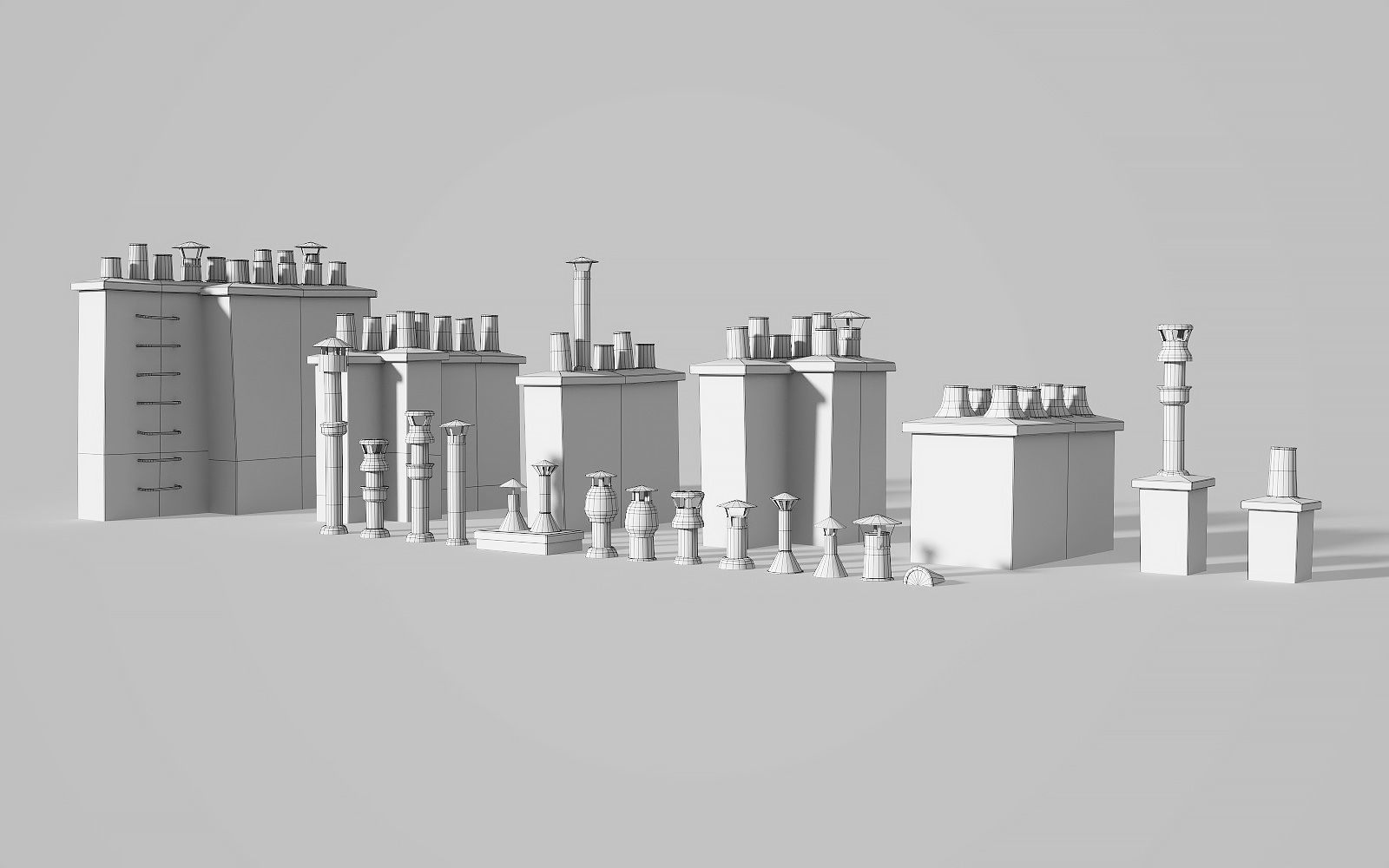 Chimneys and vents  Low-poly 3D model_1