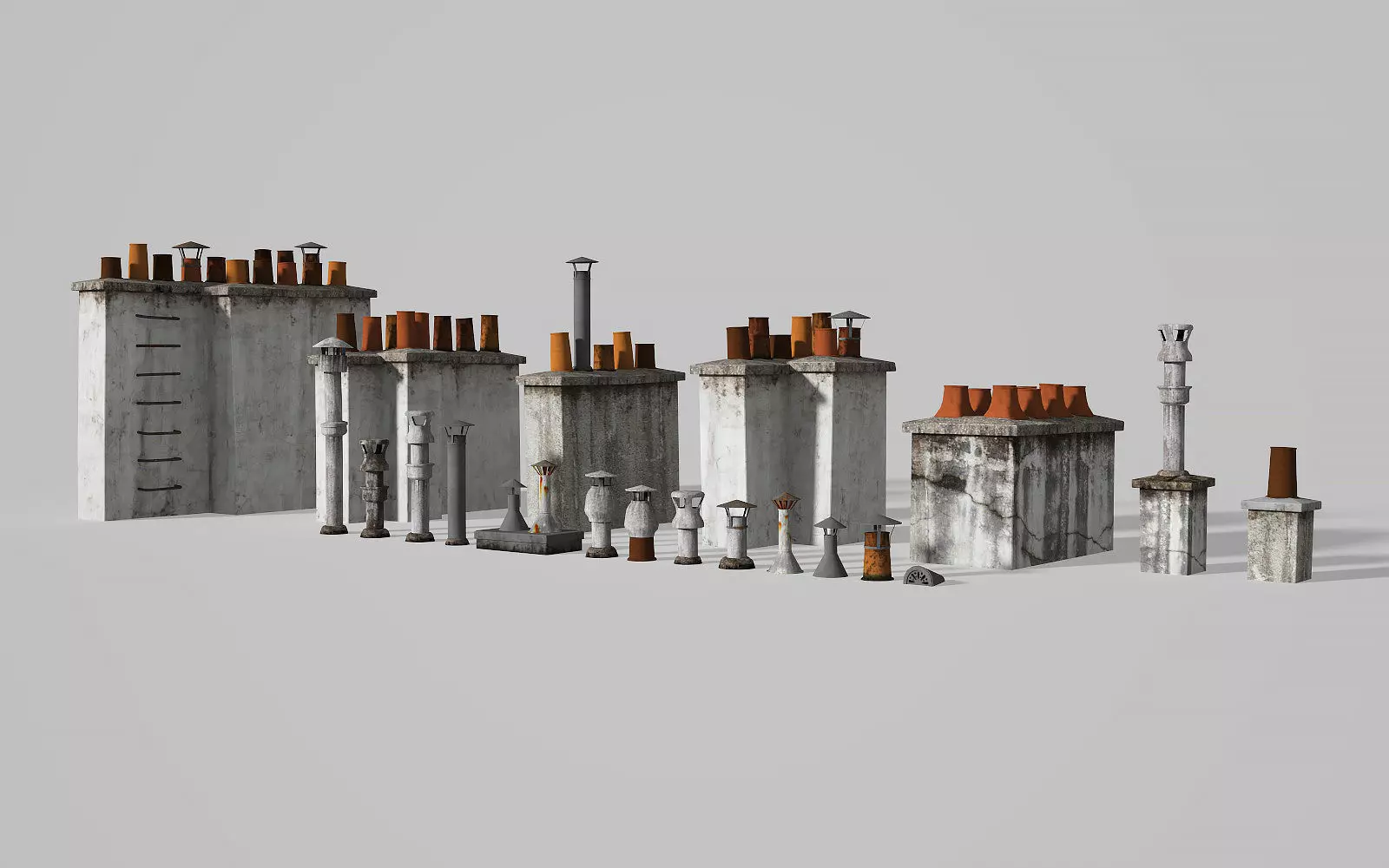 Chimneys and vents  Low-poly 3D model_0
