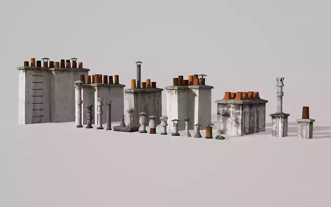 Chimneys and vents  Low-poly 3D model