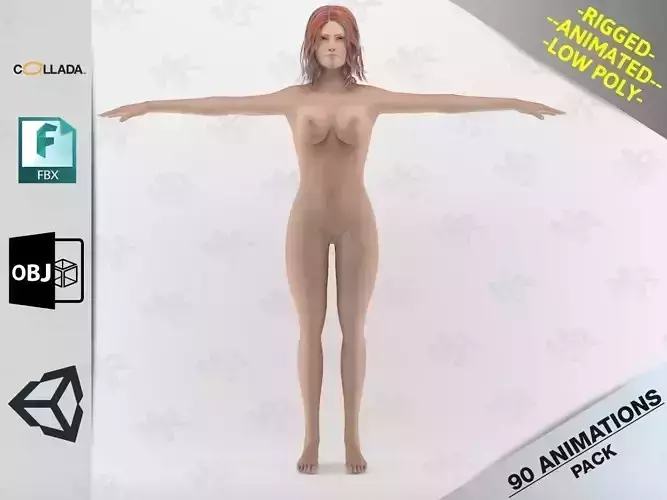 Naked Girl1 Animations Pack Low-poly 3D model