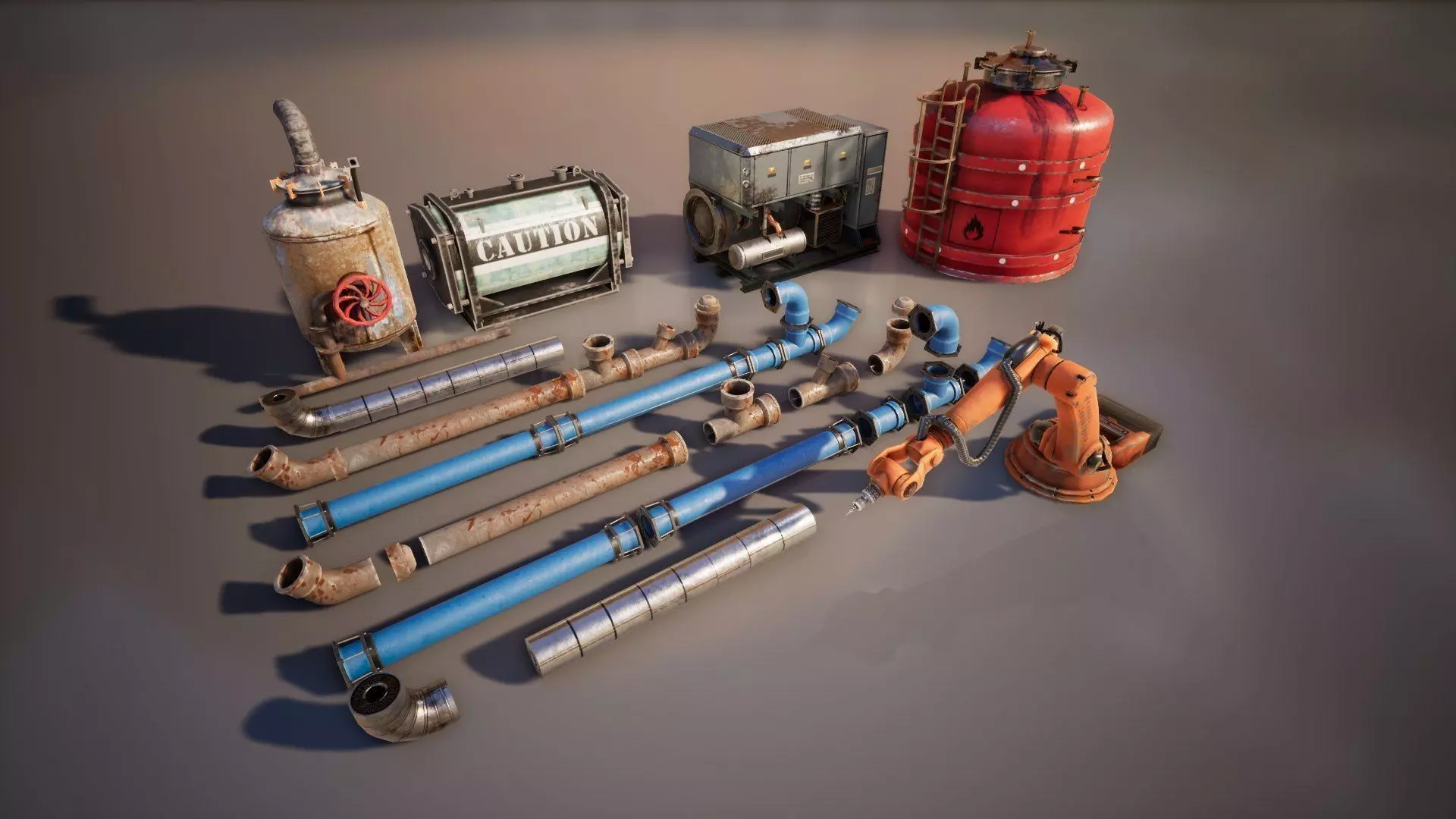 Industrial Props Set Low-poly 3D model_0