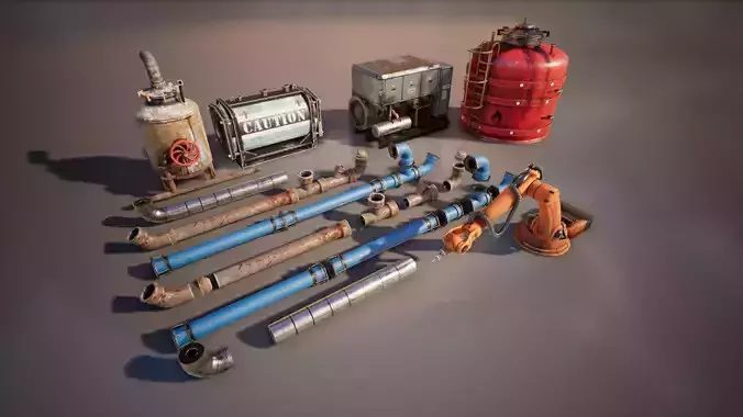 Industrial Props Set Low-poly 3D model
