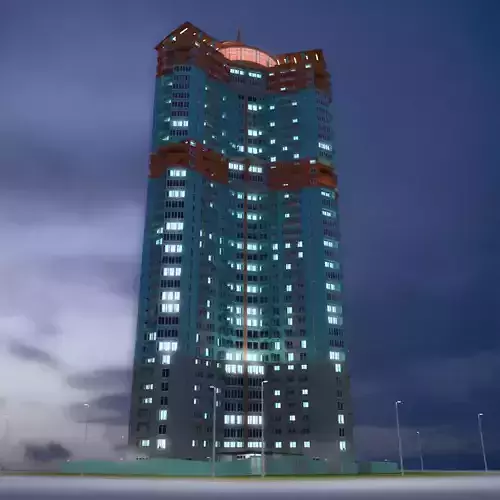 Skyscraper 8 tall building lit up at night 3D model