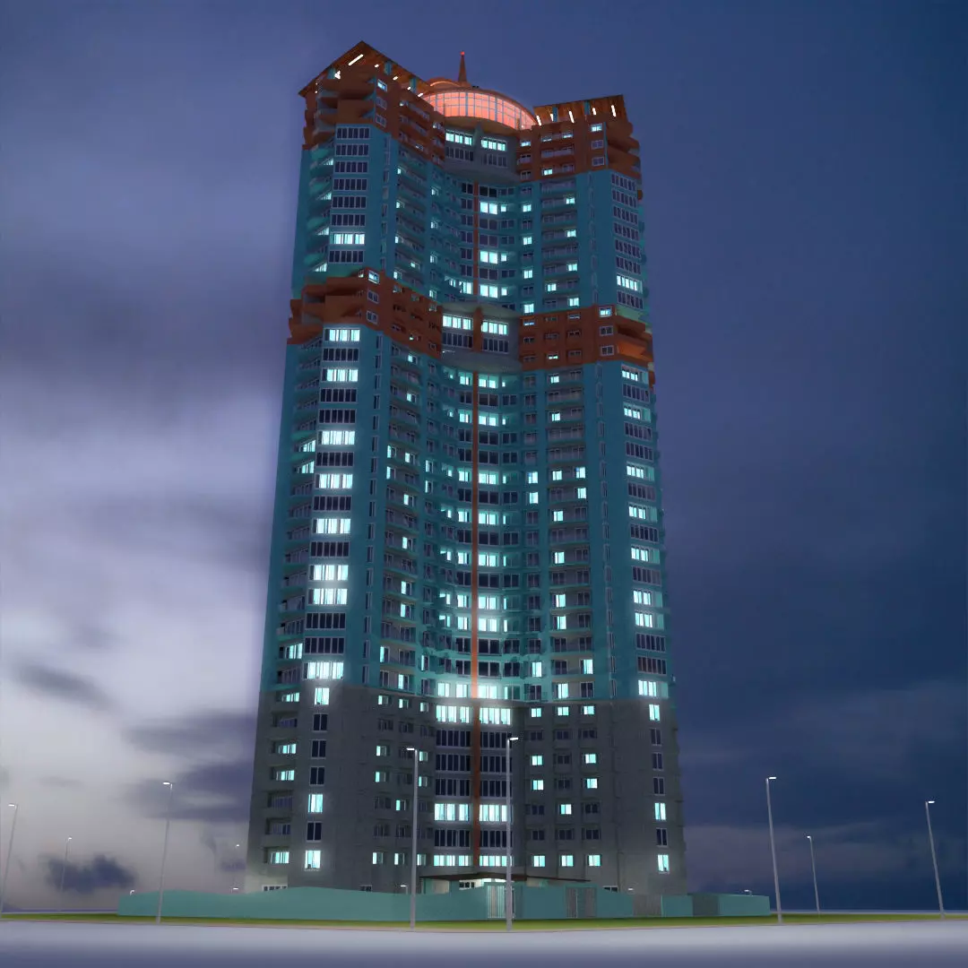 Skyscraper 8 tall building lit up at night 3D model_0