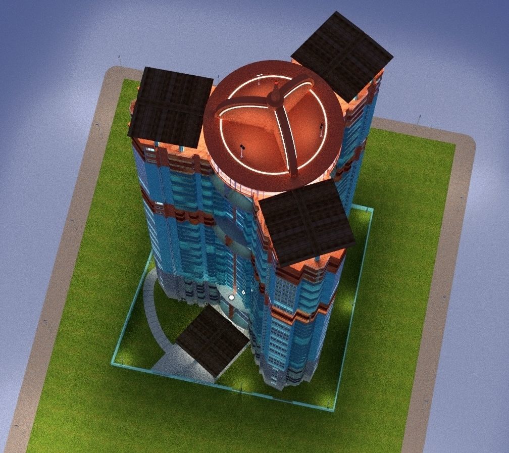 Skyscraper 8 tall building lit up at night 3D model_6