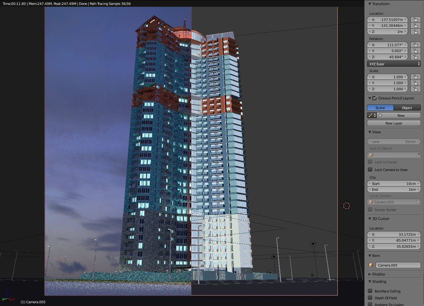 Skyscraper 8 tall building lit up at night 3D model_2