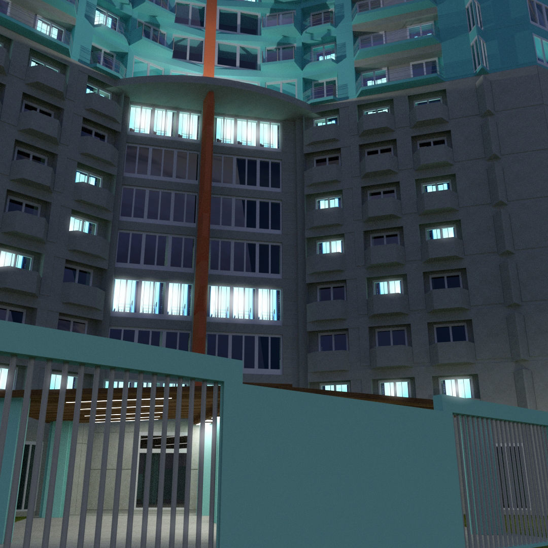 Skyscraper 8 tall building lit up at night 3D model_4