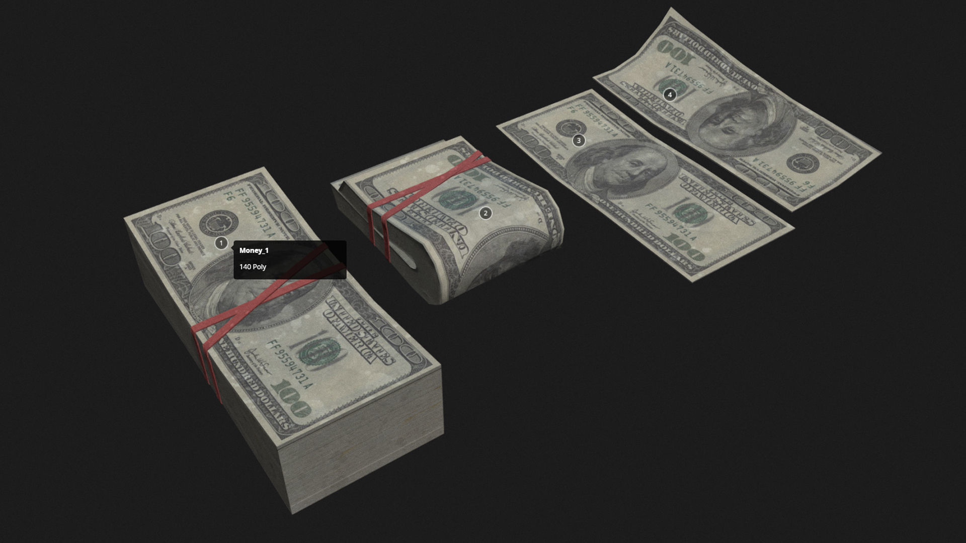 Money USD Pack Low-poly 3D model_7