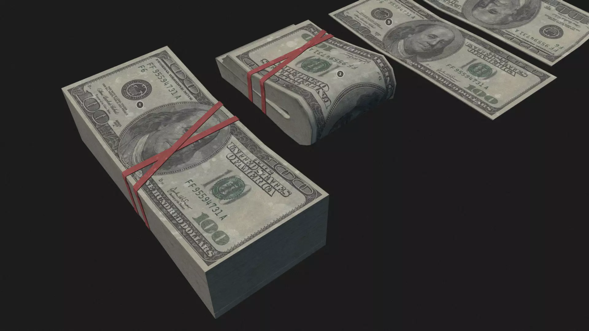 Money USD Pack Low-poly 3D model_0