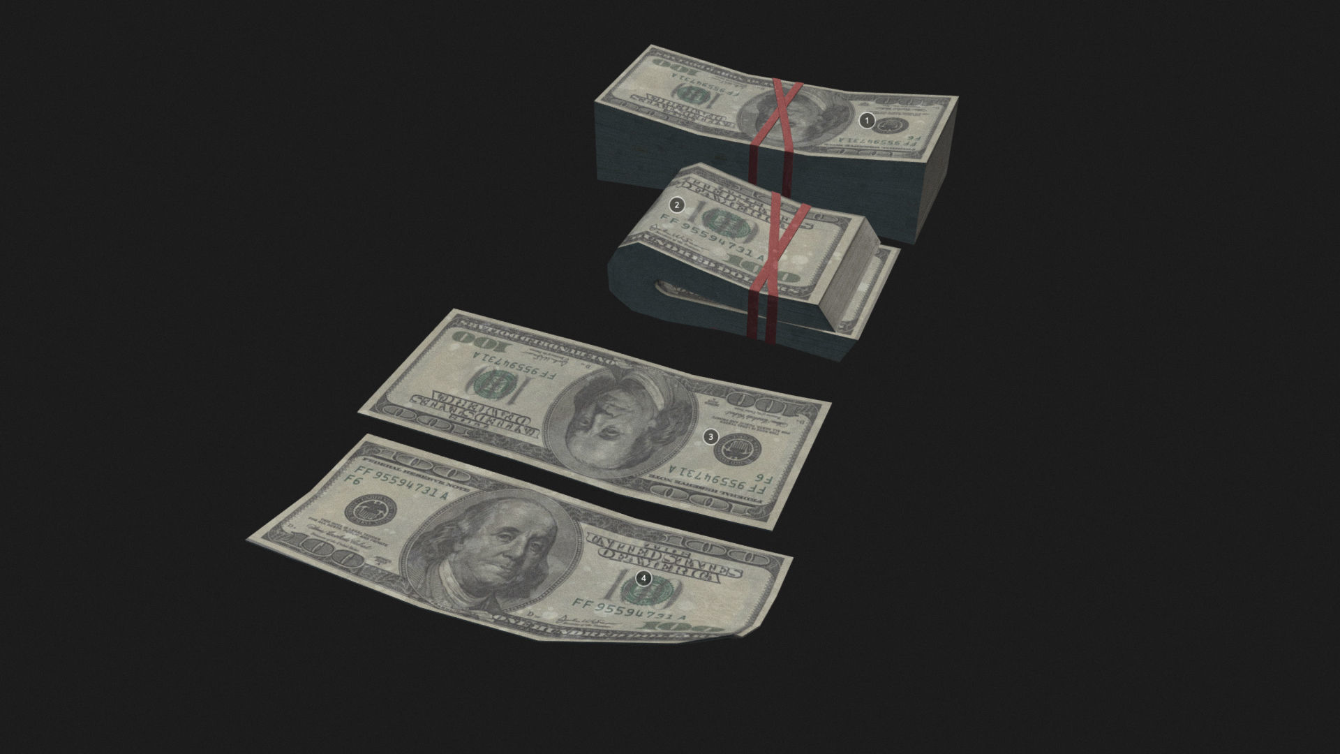 Money USD Pack Low-poly 3D model_2