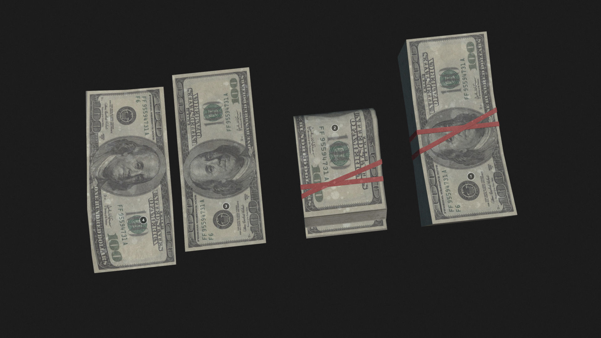 Money USD Pack Low-poly 3D model_10