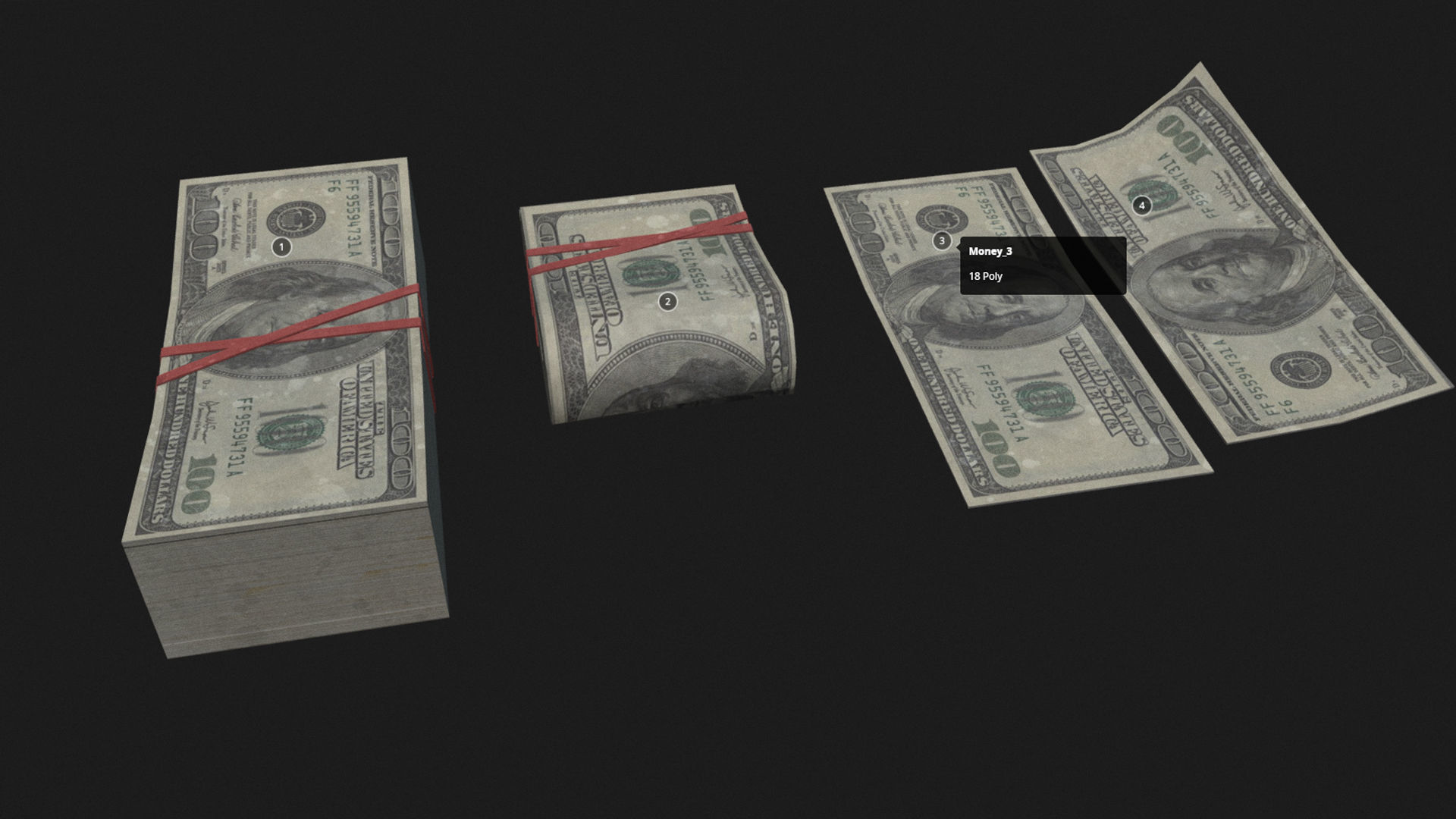 Money USD Pack Low-poly 3D model_6
