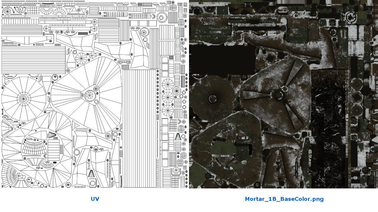 Mortar 1B Low-poly 3D model_7