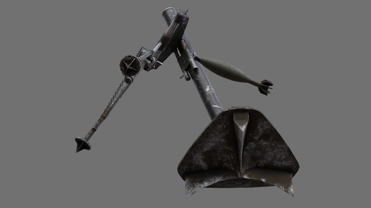 Mortar 1B Low-poly 3D model_4