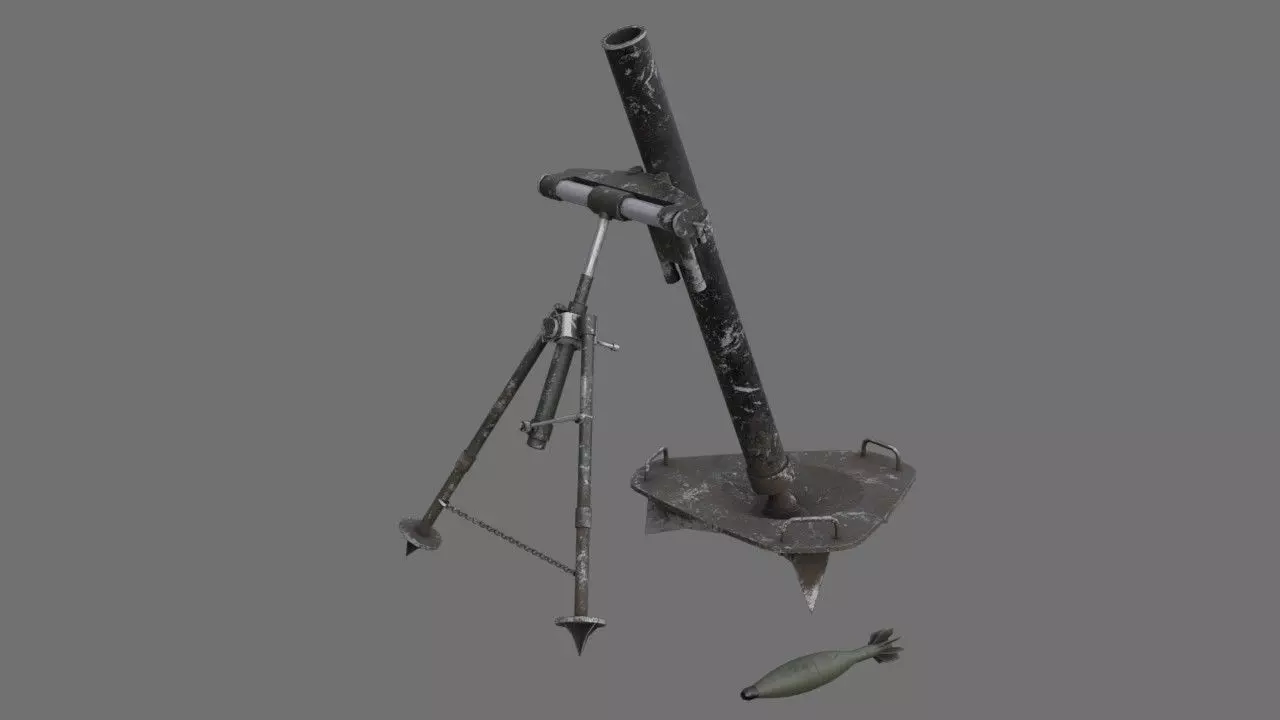 Mortar 1B Low-poly 3D model_0
